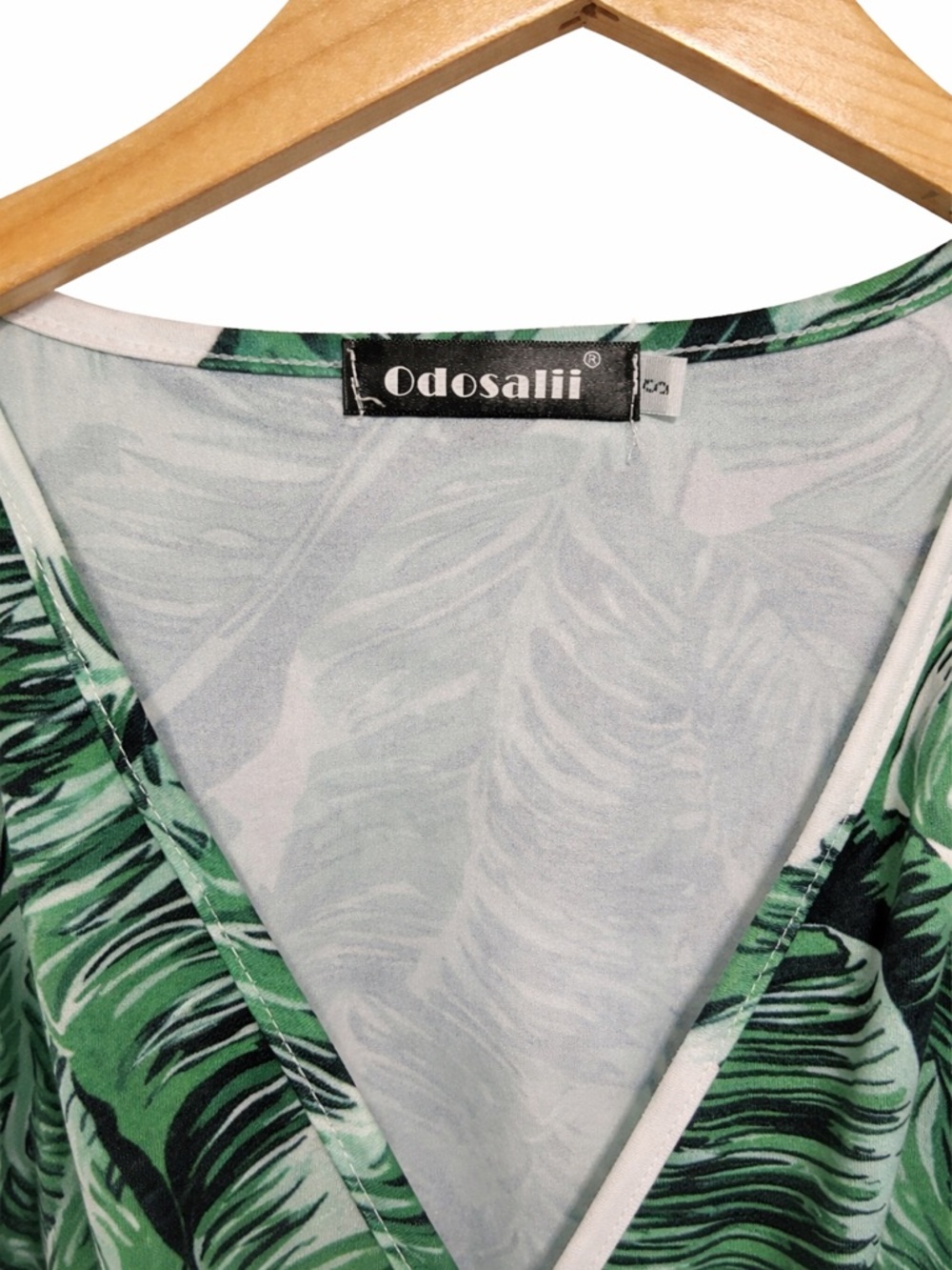 Tropical Palm Leaf Romper 🌿 Green White Wrap Tie Waist Vacation Summer Small - Picture 5 of 5